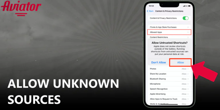 Adjust your iOS security settings to permit the installation of the Aviator app from unknown sources.